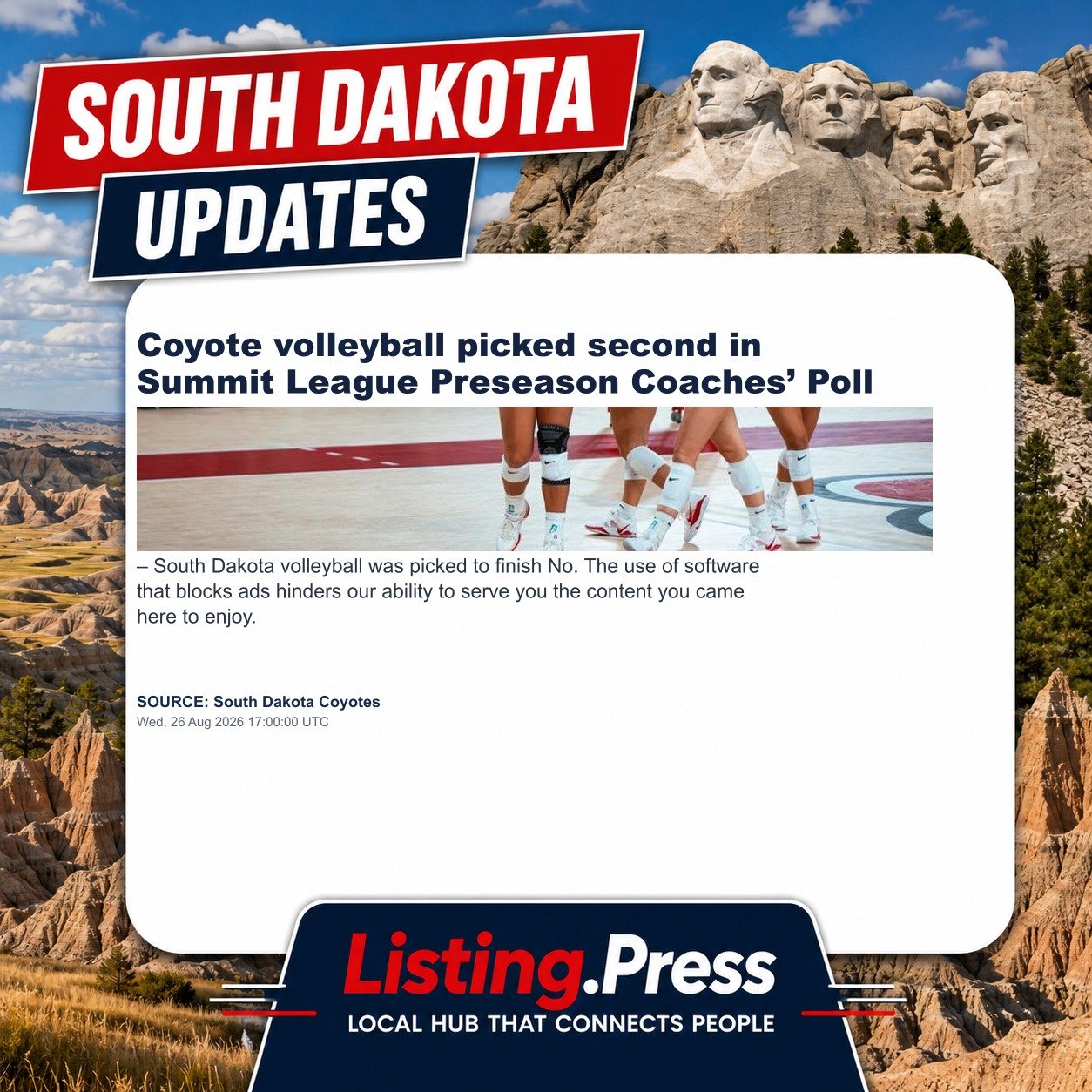 Coyote volleyball picked second in Summit League Preseason Coaches’ Poll