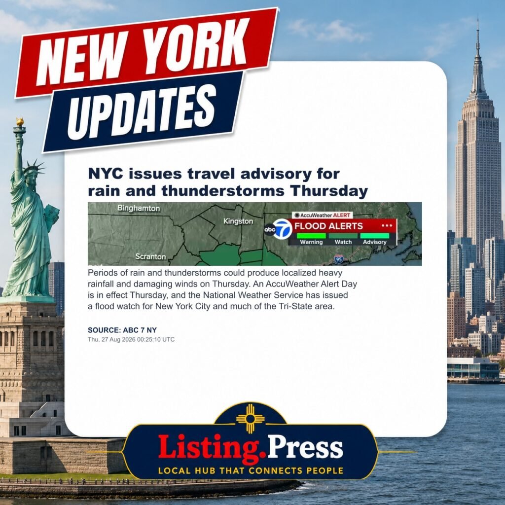 NYC issues travel advisory for rain and thunderstorms Thursday