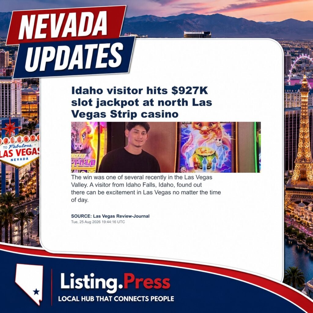 Idaho visitor hits $927K slot jackpot at north Las Vegas Strip casino