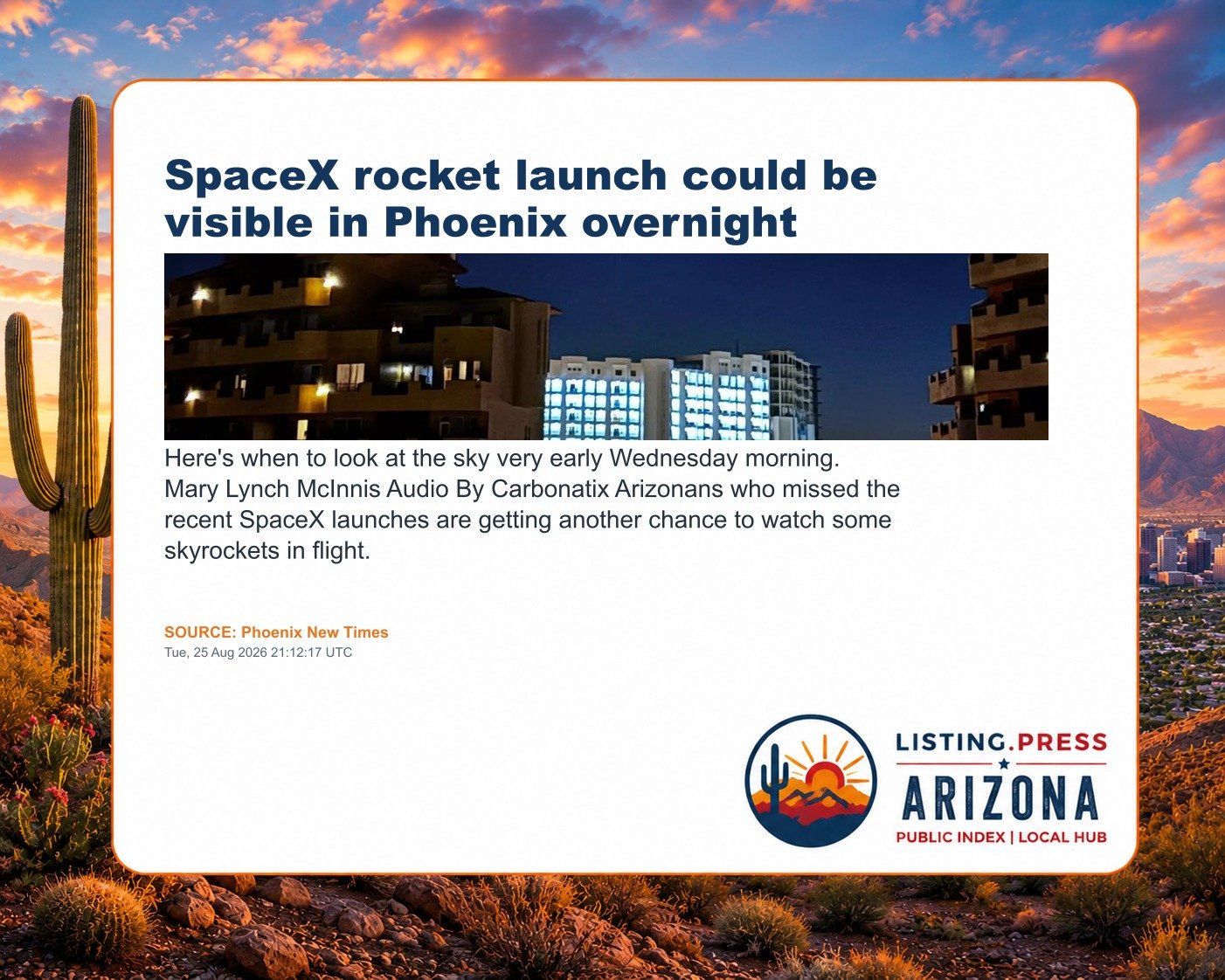 SpaceX rocket launch could be visible in Phoenix overnight
