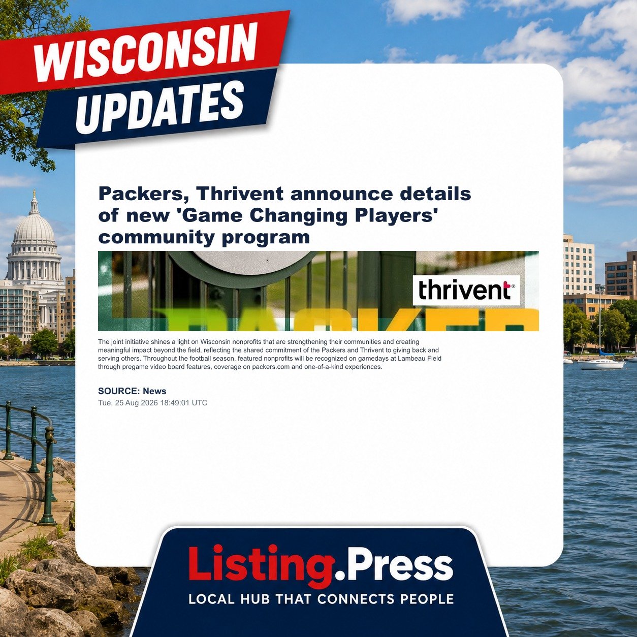 Packers, Thrivent announce details of new 'Game Changing Players' community program