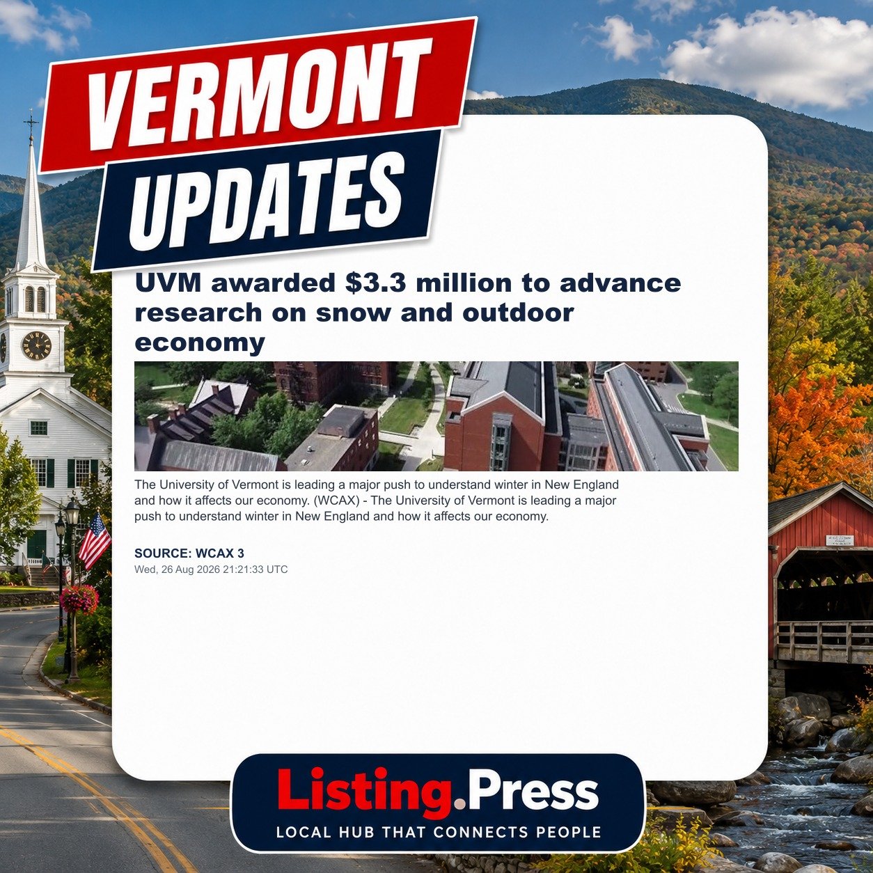 UVM awarded $3.3 million to advance research on snow and outdoor economy