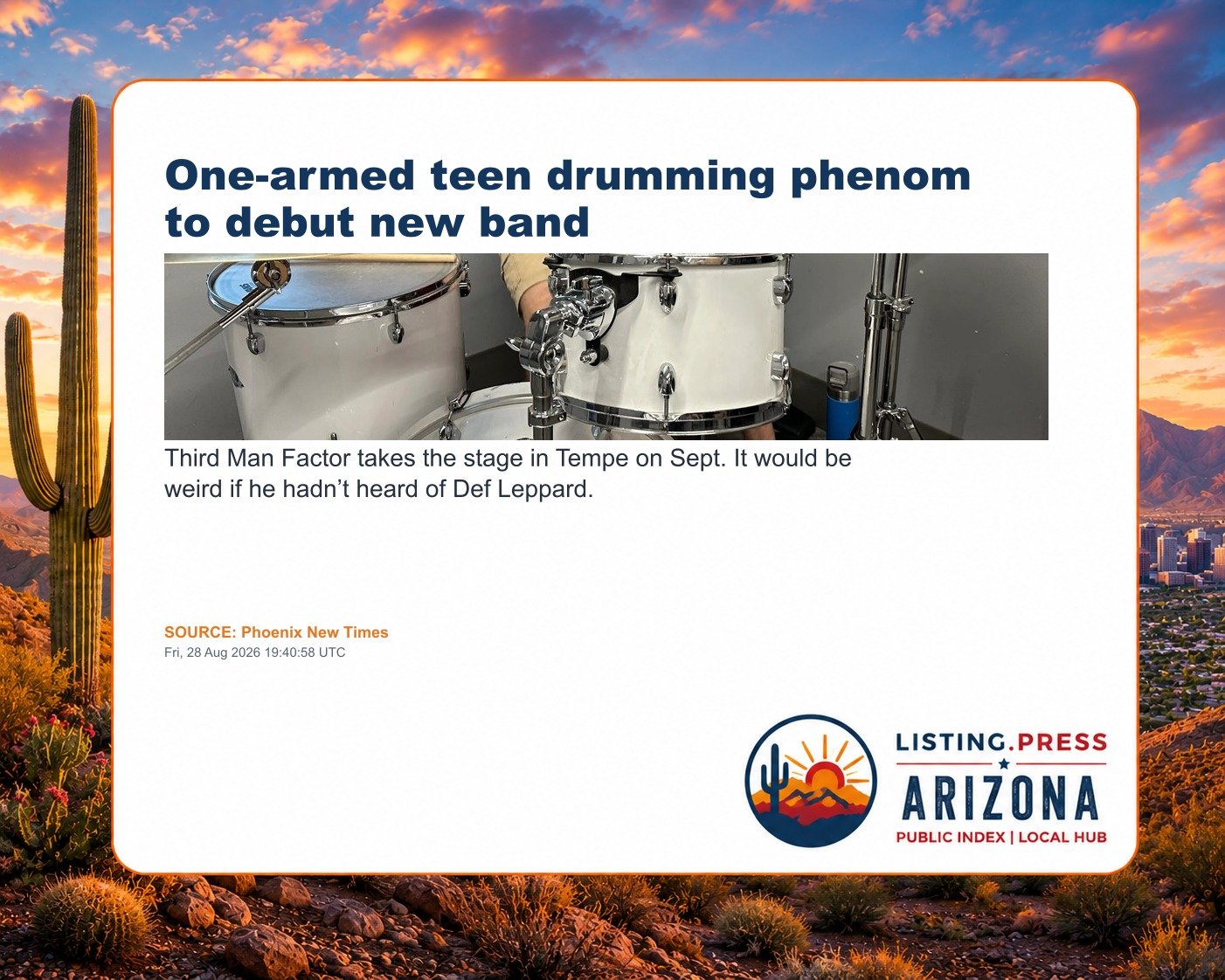 One-armed teen drumming phenom to debut new band