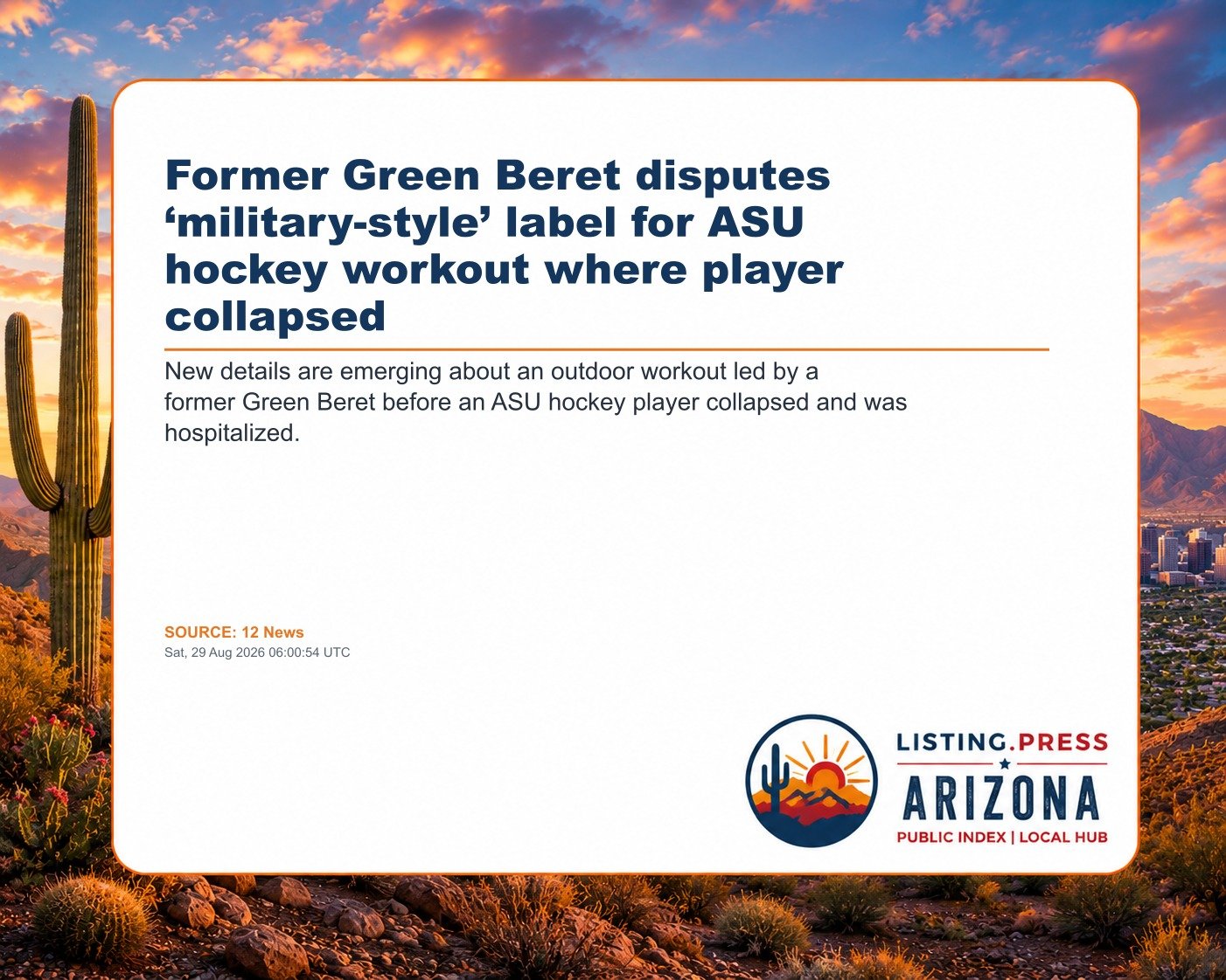 Former Green Beret disputes ‘military-style’ label for ASU hockey workout where player collapsed
