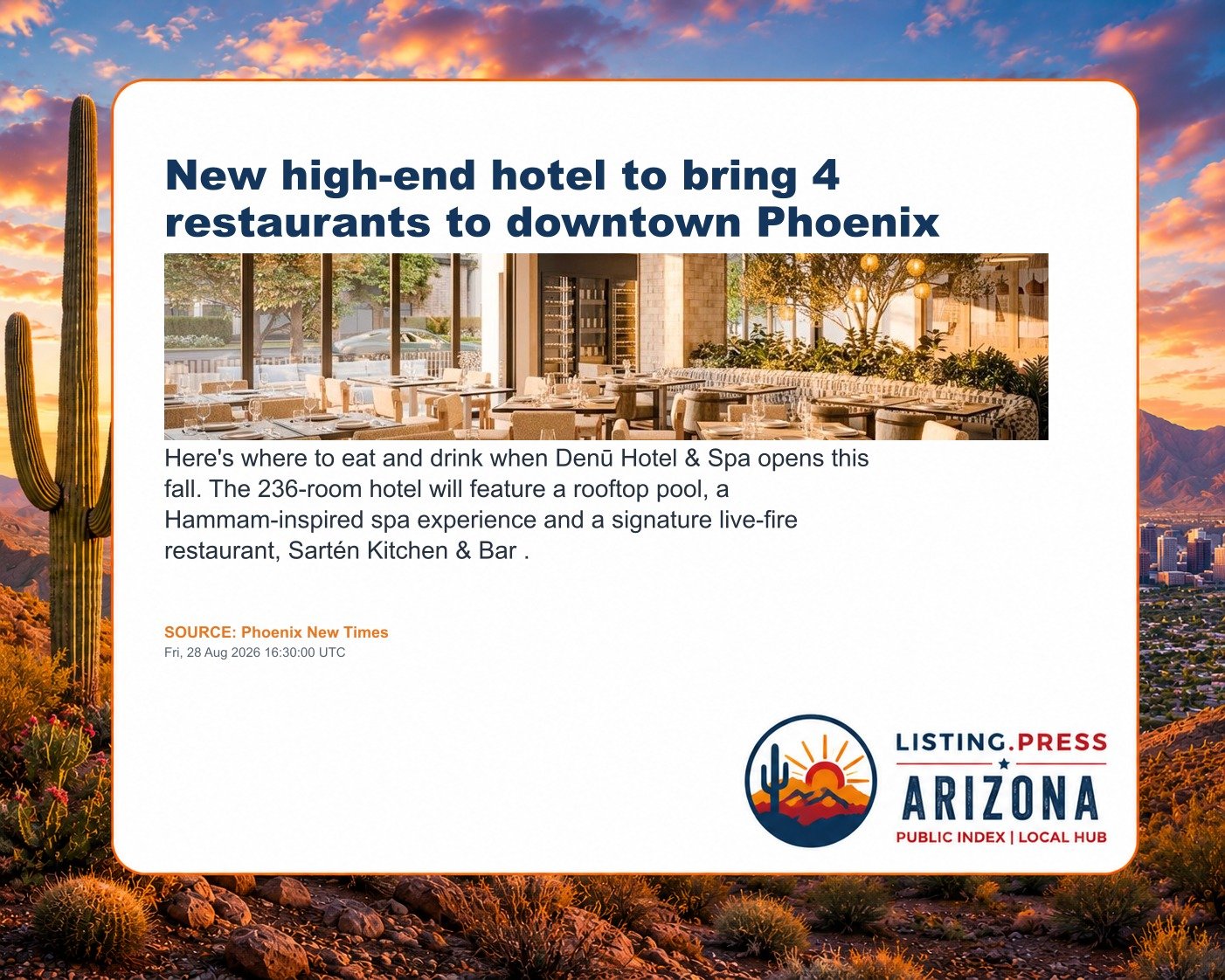 New high-end hotel to bring 4 restaurants to downtown Phoenix