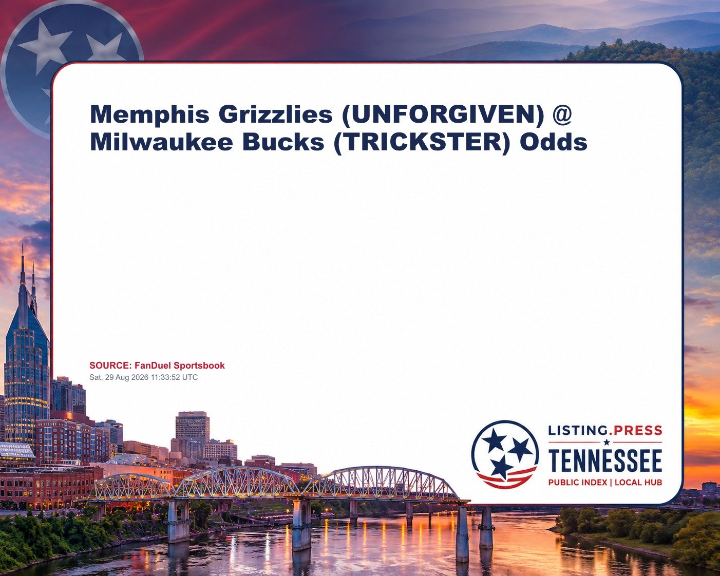 Memphis Grizzlies (UNFORGIVEN) @ Milwaukee Bucks (TRICKSTER) Odds