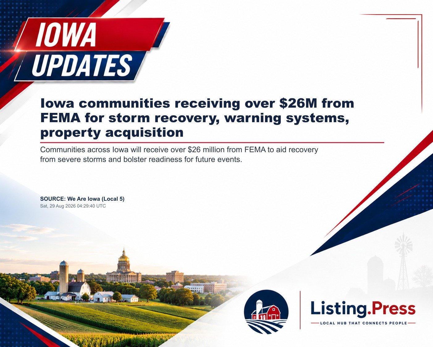 Iowa communities receiving over $26M from FEMA for storm recovery, warning systems, property acquisition