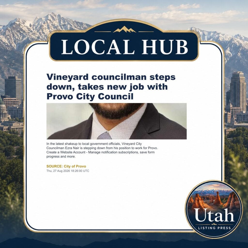 Vineyard councilman steps down, takes new job with Provo City Council