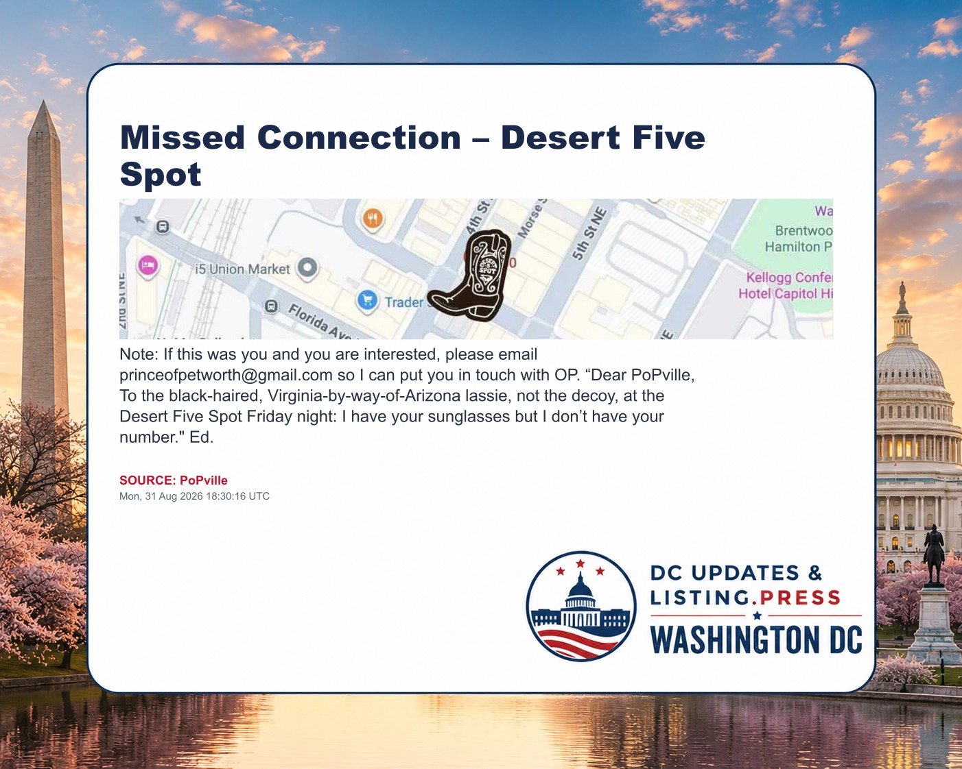 Missed Connection – Desert Five Spot