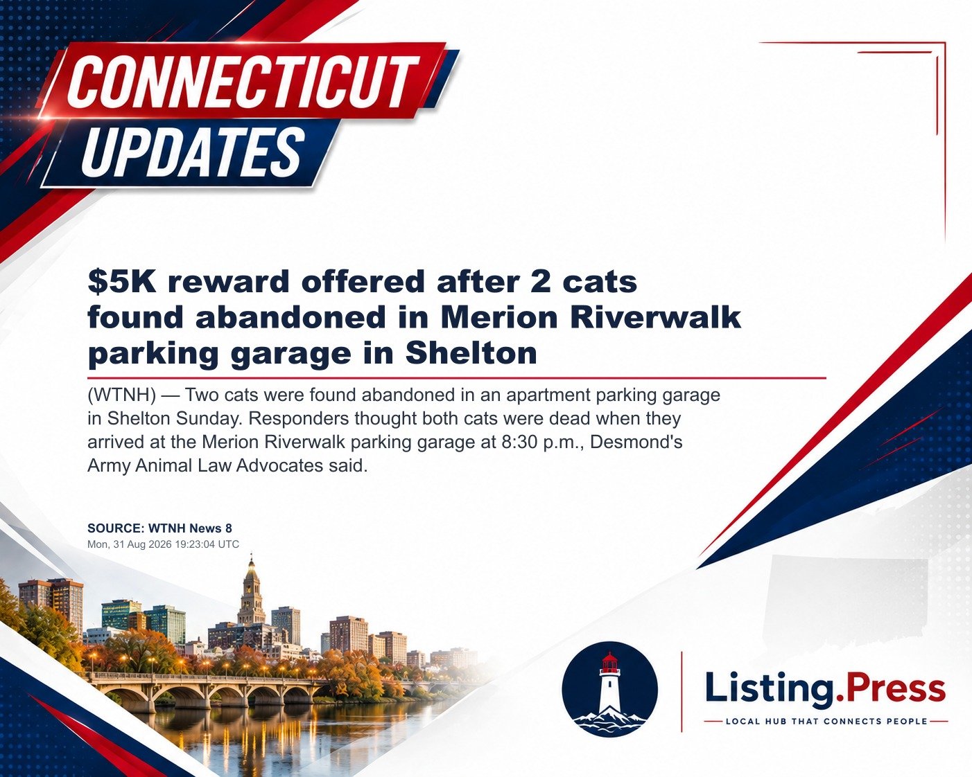 $5K reward offered after 2 cats found abandoned in Merion Riverwalk parking garage in Shelton