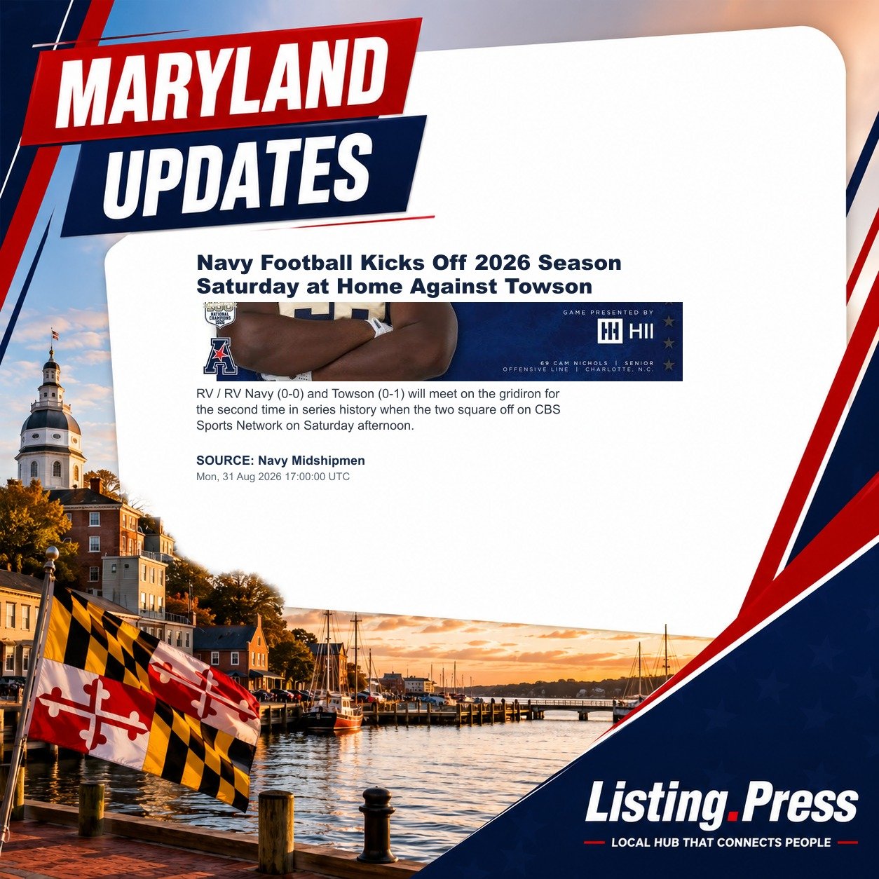 Navy Football Kicks Off 2026 Season Saturday at Home Against Towson