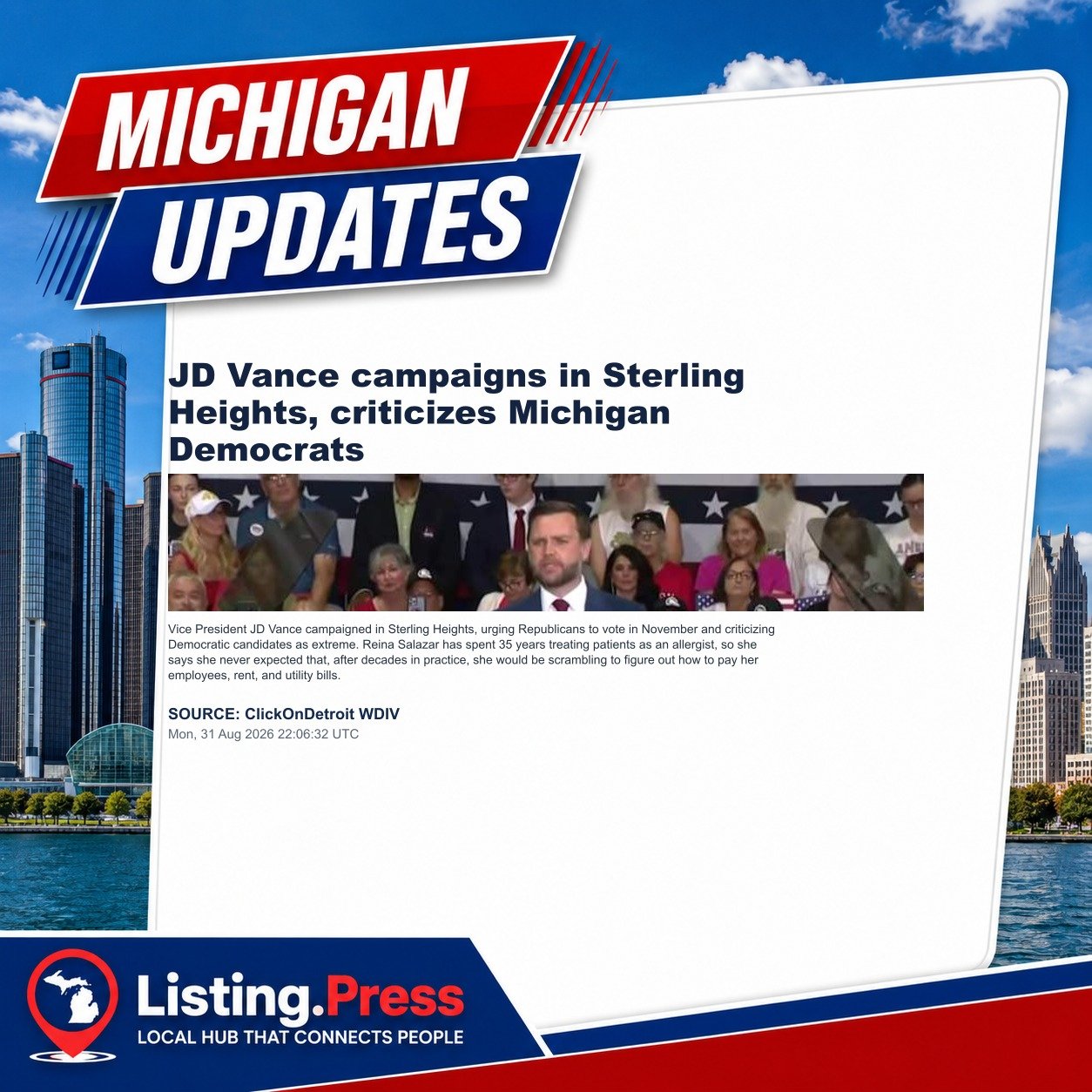 JD Vance campaigns in Sterling Heights, criticizes Michigan Democrats