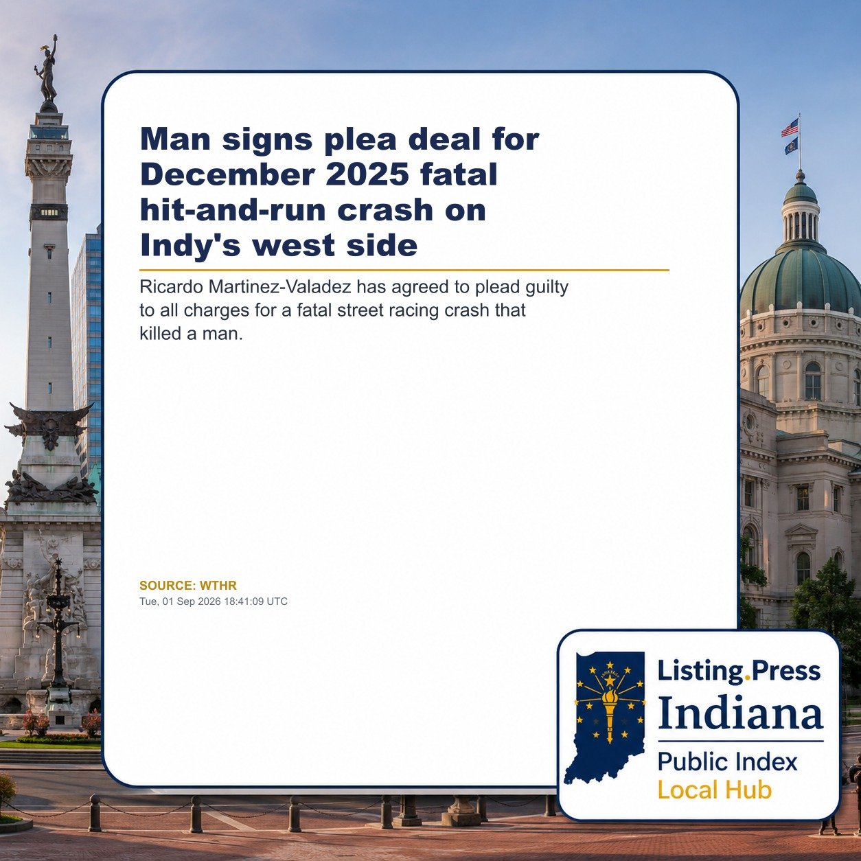 Man signs plea deal for December 2025 fatal hit-and-run crash on Indy's west side