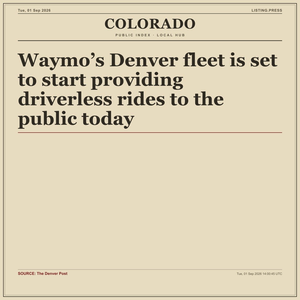 Waymo’s Denver fleet is set to start providing driverless rides to the public today