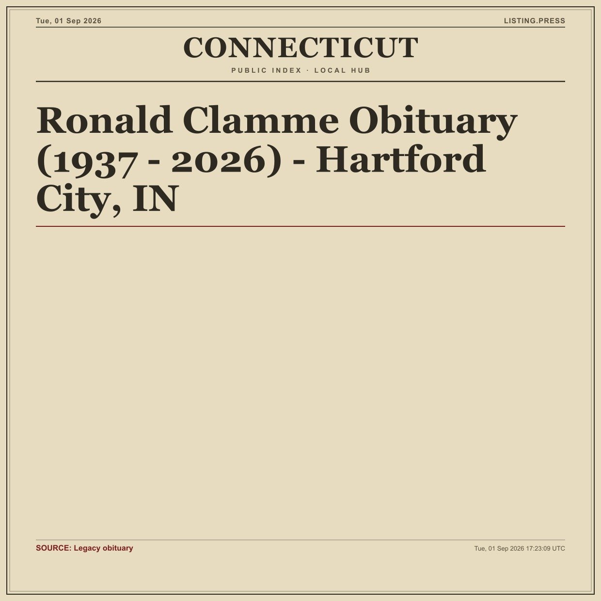 Ronald Clamme Obituary (1937 - 2026) - Hartford City, IN