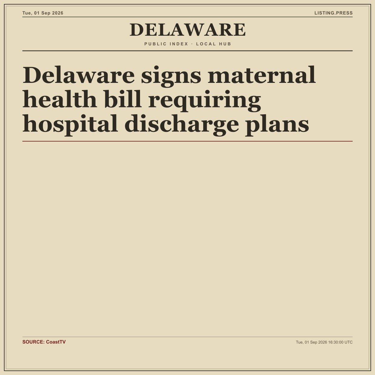 Delaware signs maternal health bill requiring hospital discharge plans
