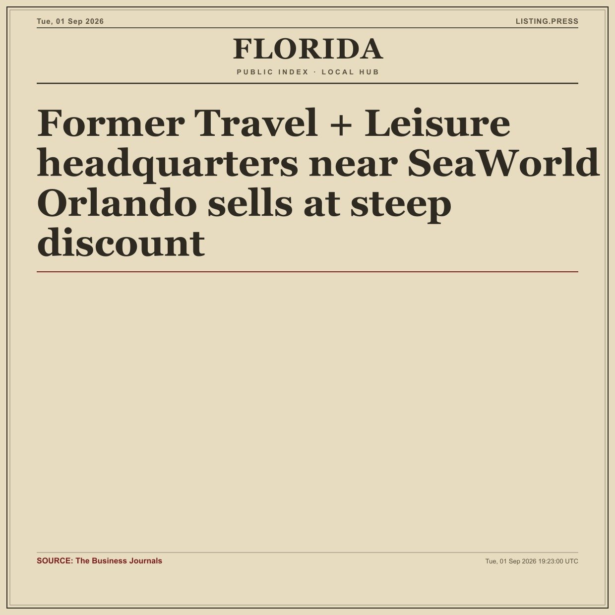 Former Travel + Leisure headquarters near SeaWorld Orlando sells at steep discount
