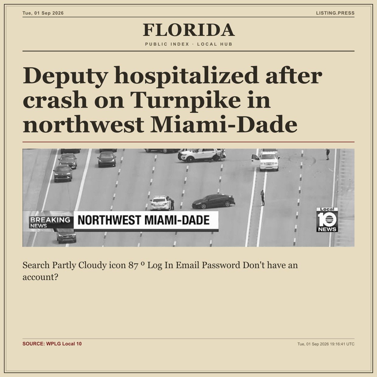 Deputy hospitalized after crash on Turnpike in northwest Miami-Dade