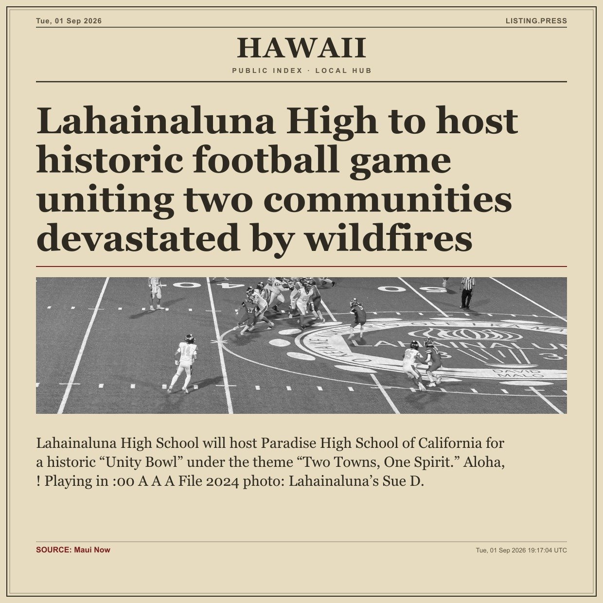 Lahainaluna High to host historic football game uniting two communities devastated by wildfires