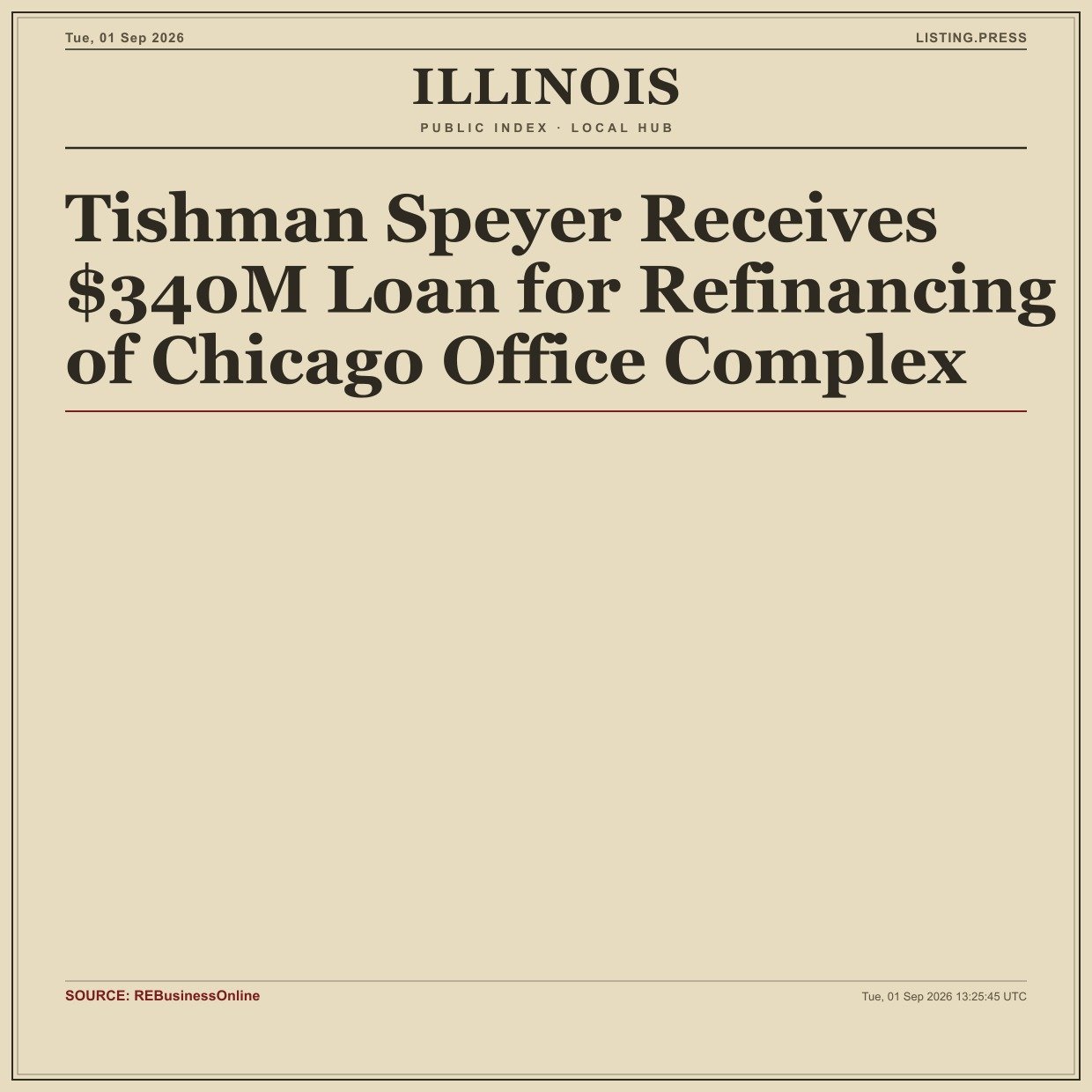 Tishman Speyer Receives $340M Loan for Refinancing of Chicago Office Complex