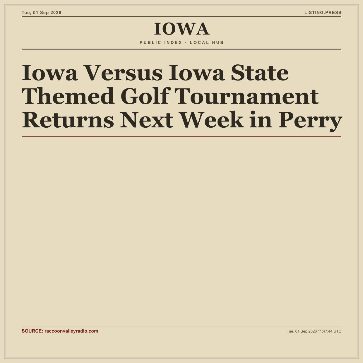Iowa Versus Iowa State Themed Golf Tournament Returns Next Week in Perry