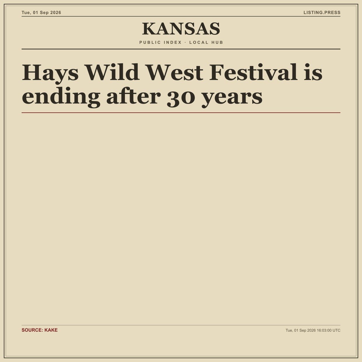 Hays Wild West Festival is ending after 30 years