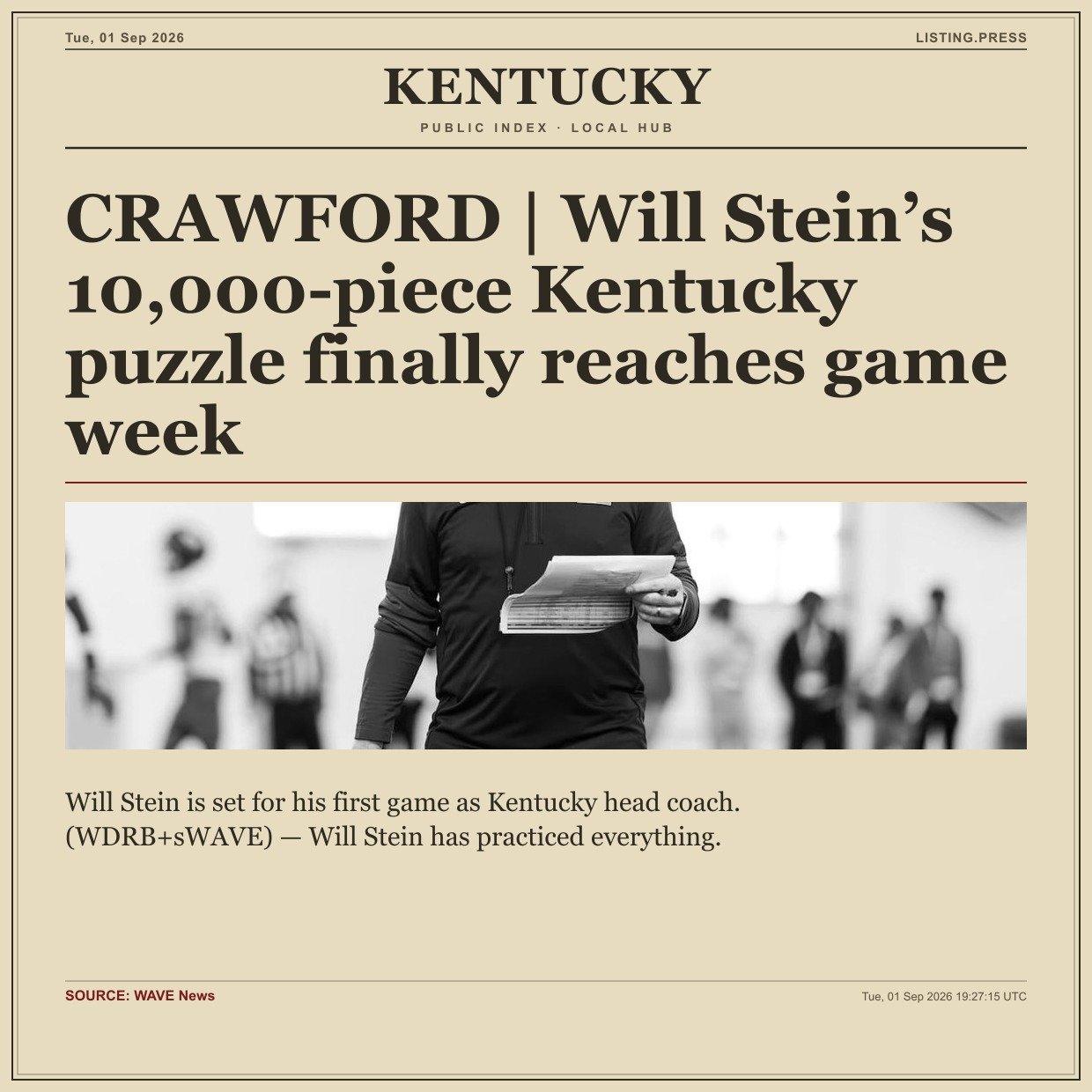 CRAWFORD | Will Stein’s 10,000-piece Kentucky puzzle finally reaches game week