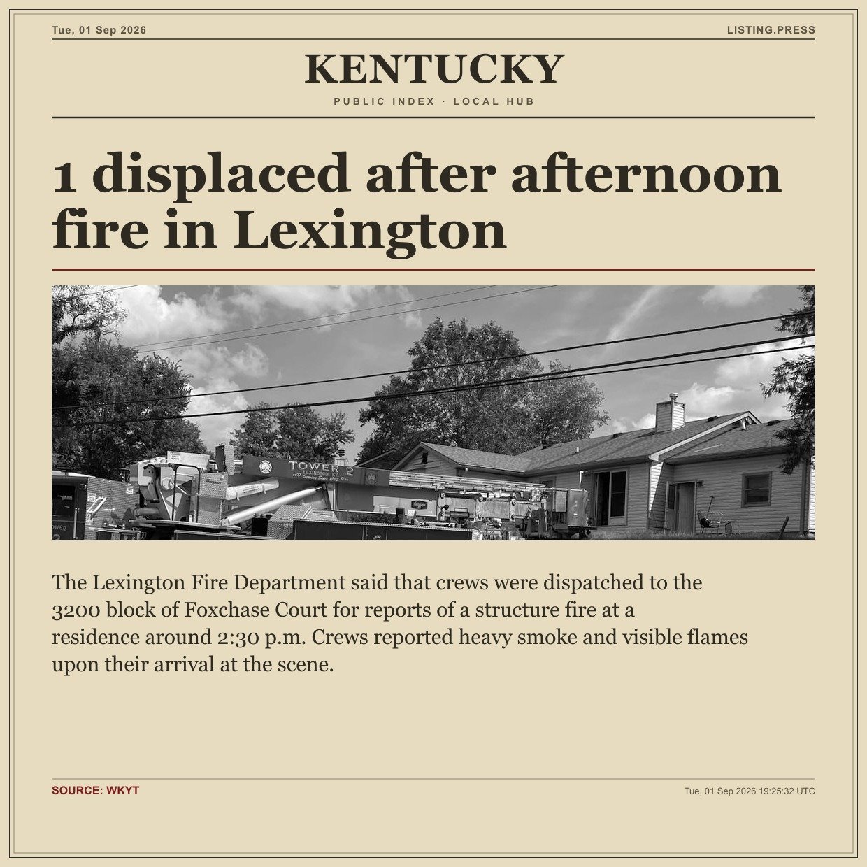 1 displaced after afternoon fire in Lexington