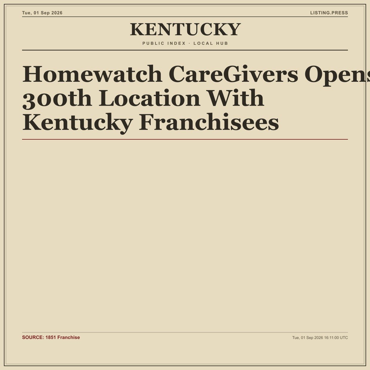 Homewatch CareGivers Opens 300th Location With Kentucky Franchisees