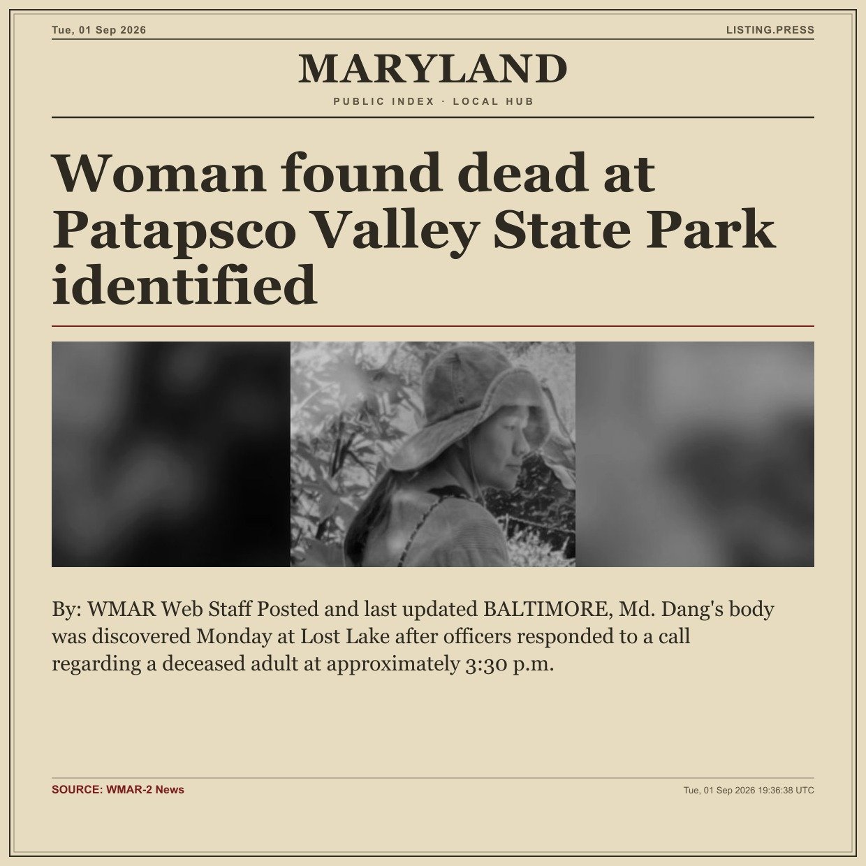 Woman found dead at Patapsco Valley State Park identified