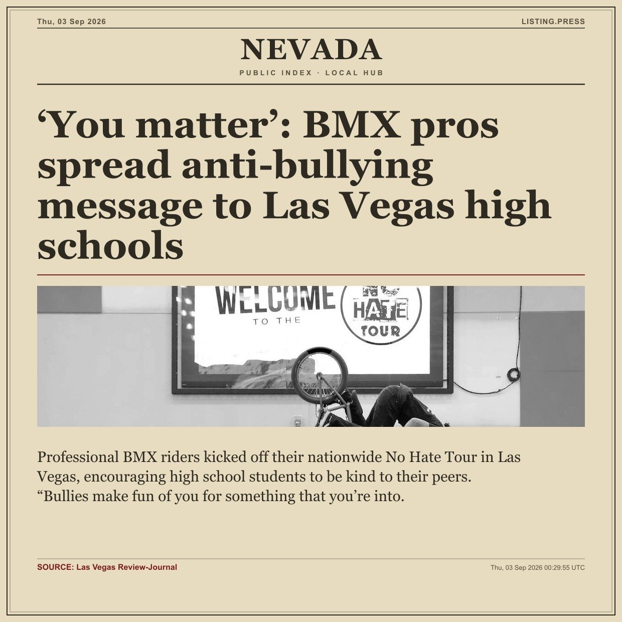 ‘You matter’: BMX pros spread anti-bullying message to Las Vegas high schools