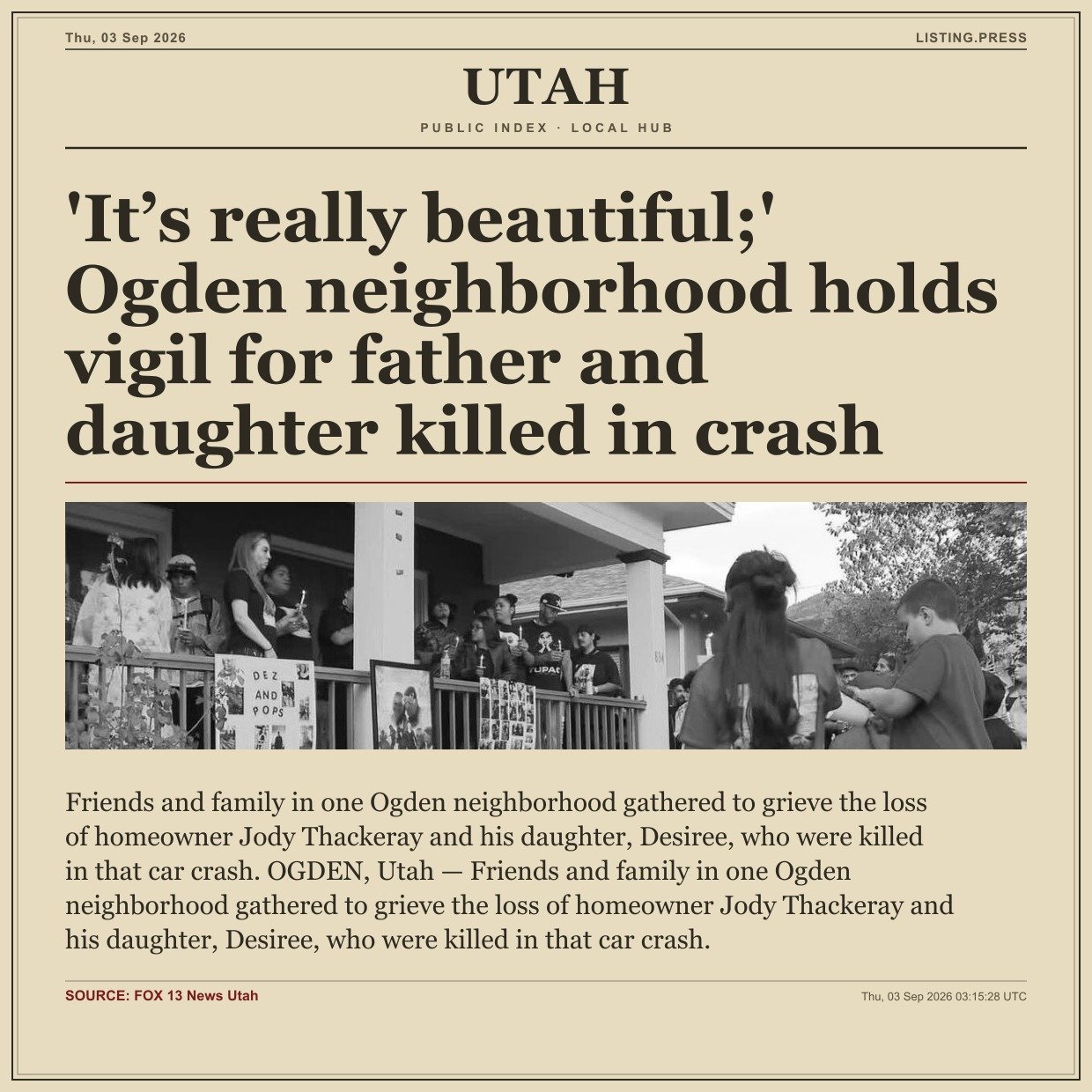 'It’s really beautiful;' Ogden neighborhood holds vigil for father and daughter killed in crash