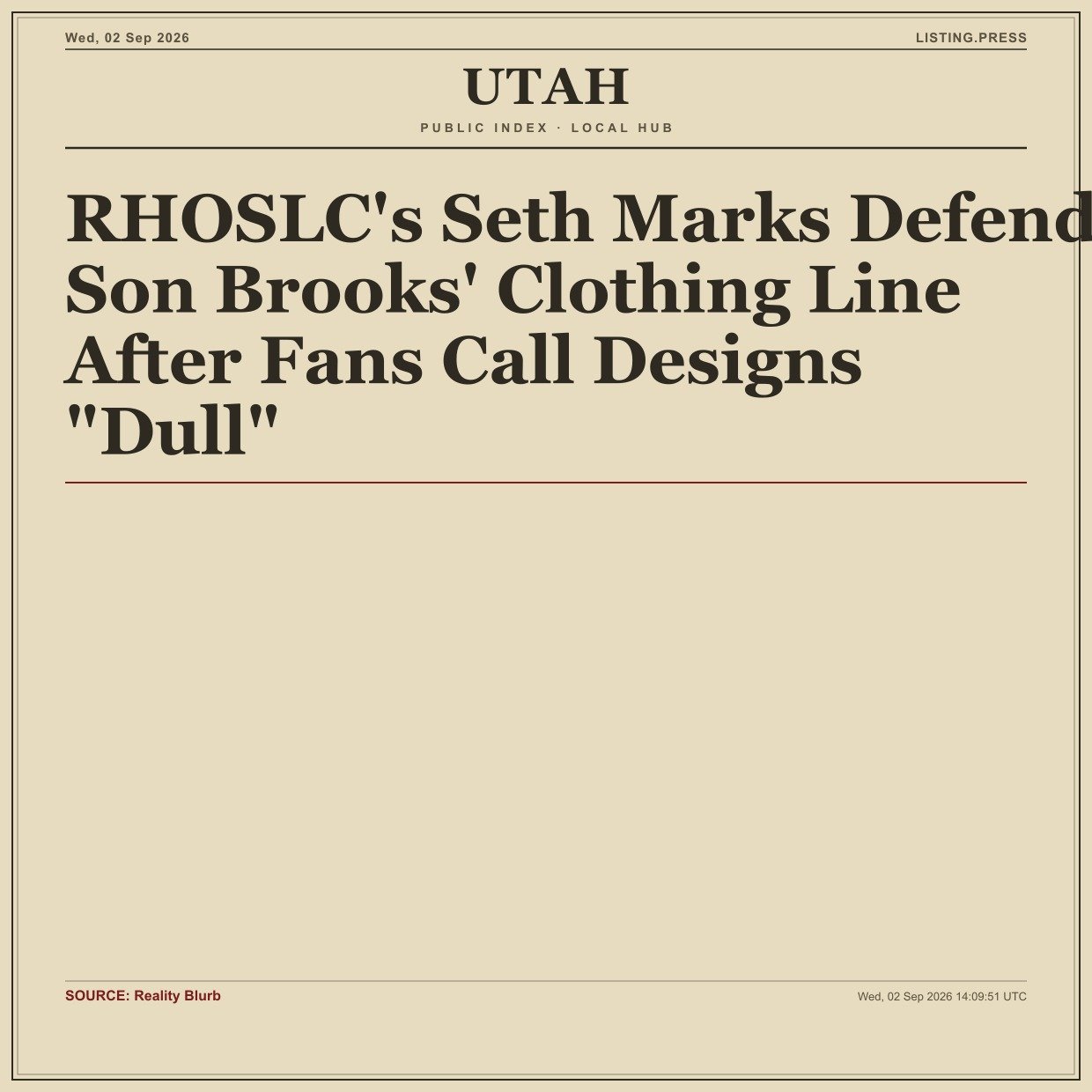 RHOSLC's Seth Marks Defends Son Brooks' Clothing Line After Fans Call Designs "Dull"