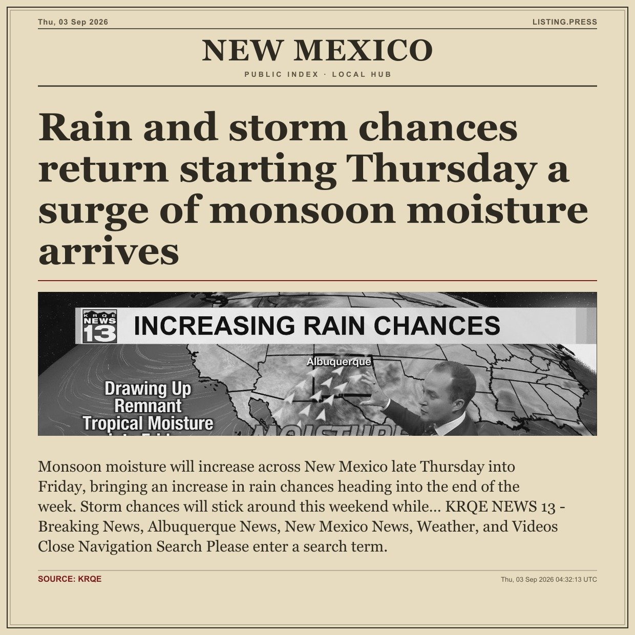 Rain and storm chances return starting Thursday a surge of monsoon moisture arrives
