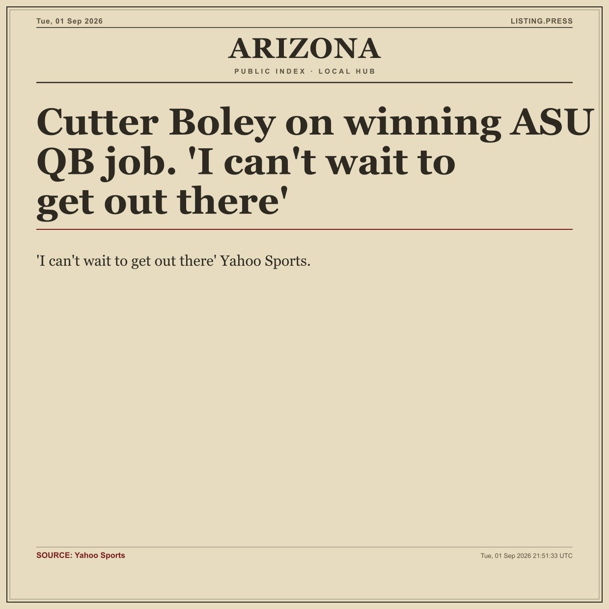 Cutter Boley on winning ASU QB job. 'I can't wait to get out there'