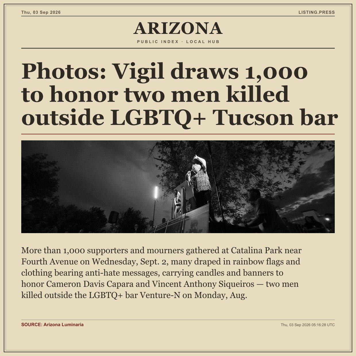 Photos: Vigil draws 1,000 to honor two men killed outside LGBTQ+ Tucson bar