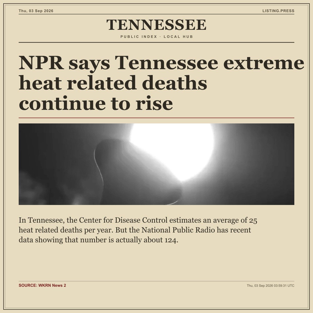 NPR says Tennessee extreme heat related deaths continue to rise