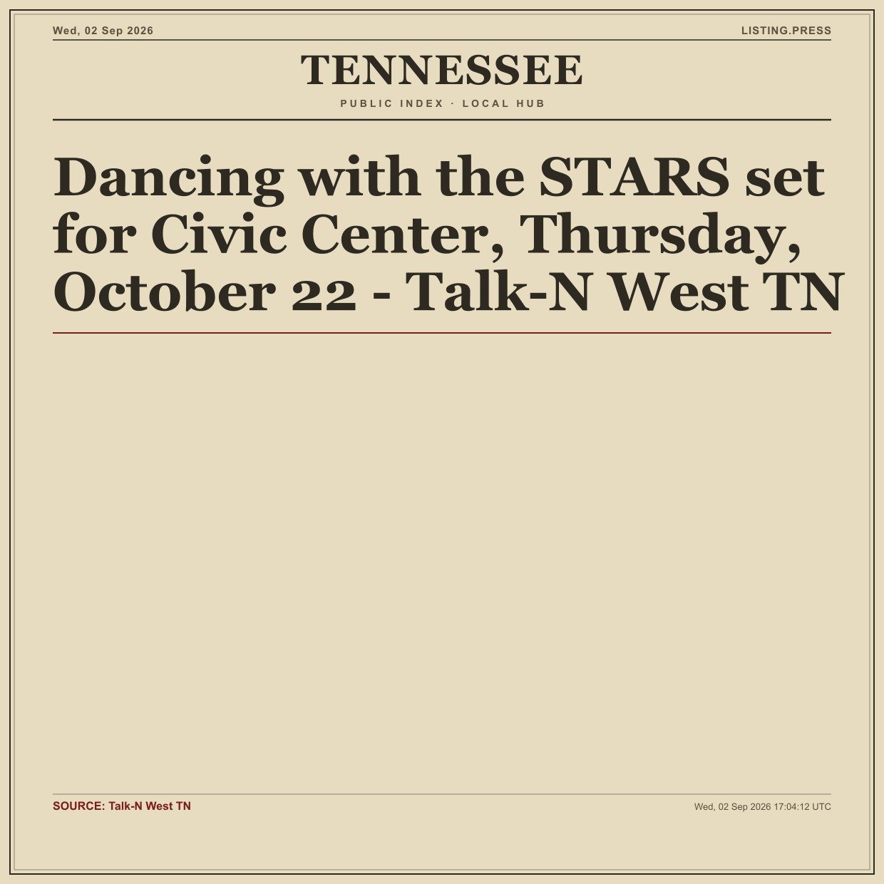 Dancing with the STARS set for Civic Center, Thursday, October 22 - Talk-N West TN