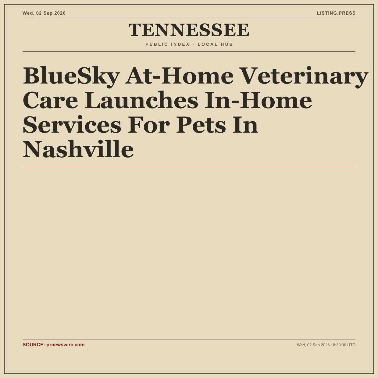 BlueSky At-Home Veterinary Care Launches In-Home Services For Pets In Nashville