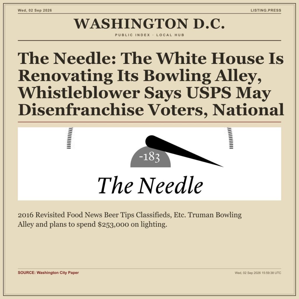 The Needle: The White House Is Renovating Its Bowling Alley, Whistleblower Says USPS May Disenfranchise Voters, National