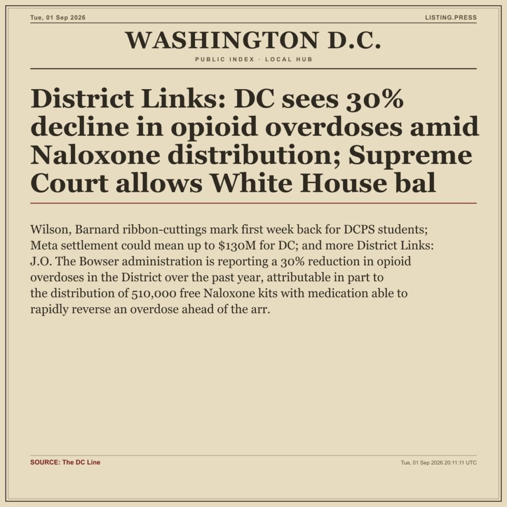 District Links: DC sees 30% decline in opioid overdoses amid Naloxone distribution; Supreme Court allows White House bal