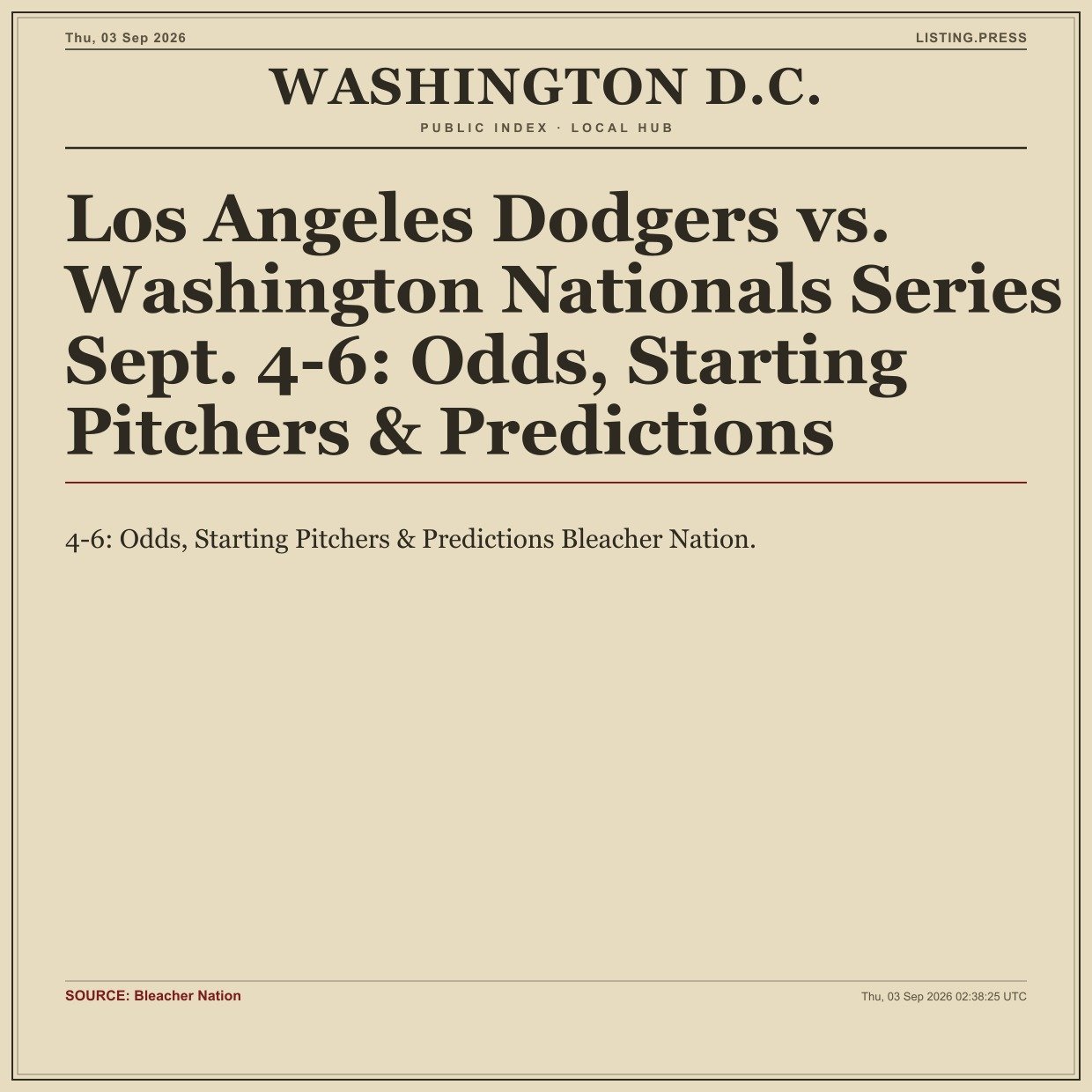 Los Angeles Dodgers vs. Washington Nationals Series Sept. 4-6: Odds, Starting Pitchers & Predictions
