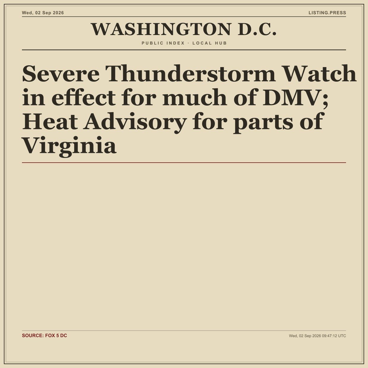 Severe Thunderstorm Watch in effect for much of DMV; Heat Advisory for parts of Virginia