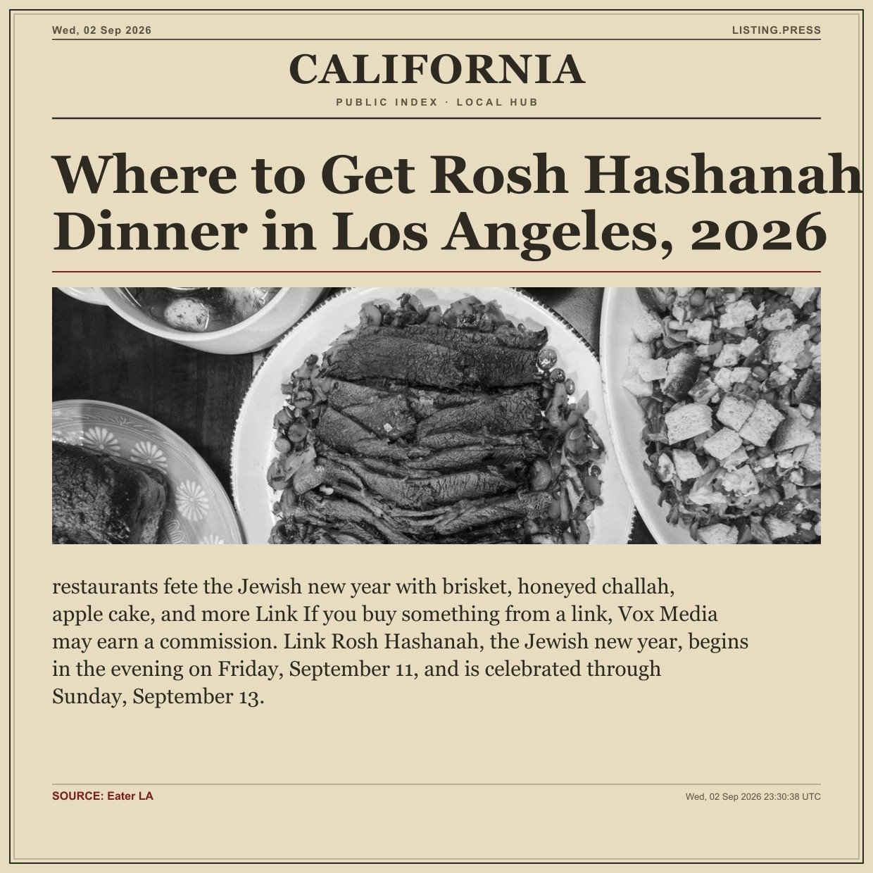 Where to Get Rosh Hashanah Dinner in Los Angeles, 2026