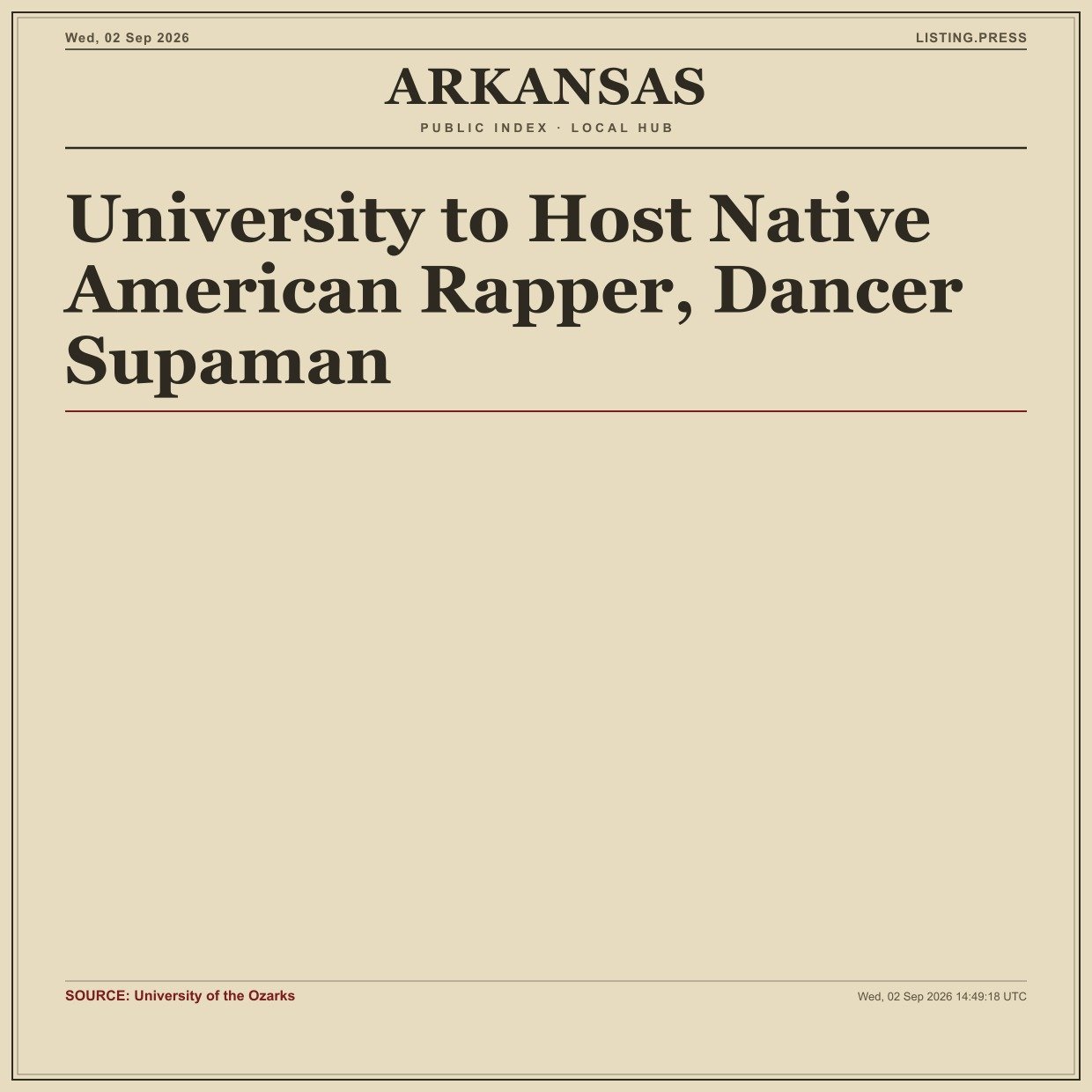 University to Host Native American Rapper, Dancer Supaman