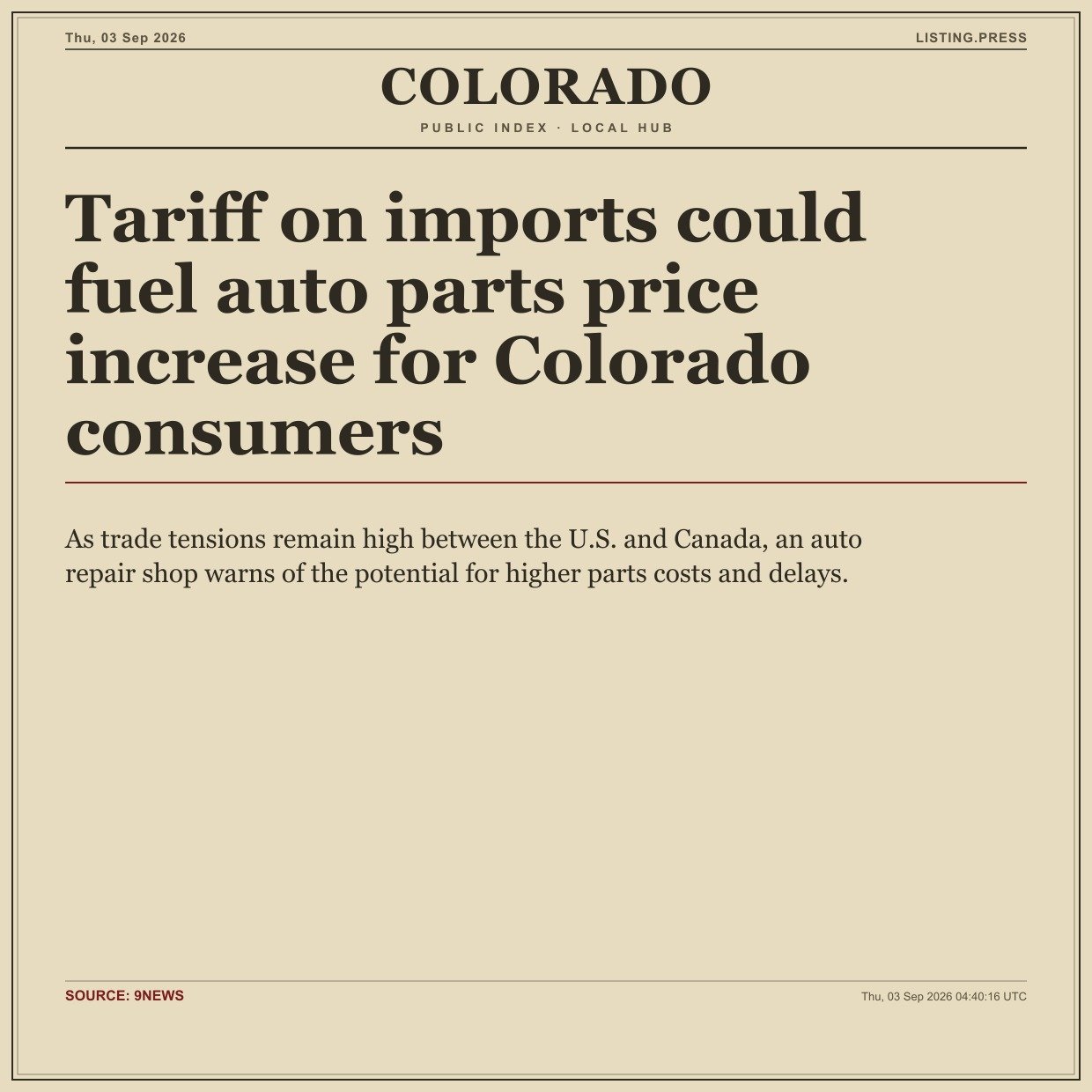 Tariff on imports could fuel auto parts price increase for Colorado consumers