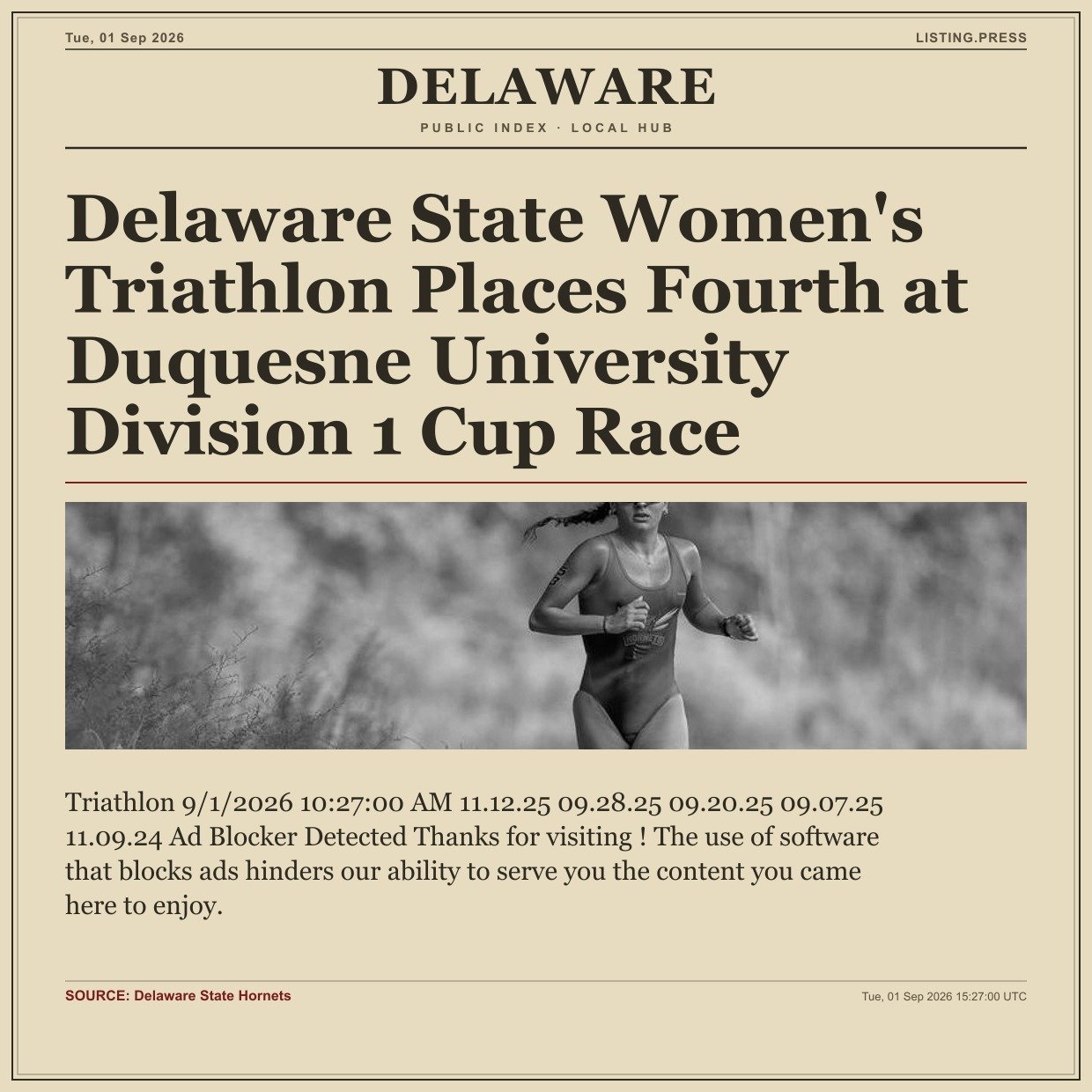 Delaware State Women's Triathlon Places Fourth at Duquesne University Division 1 Cup Race