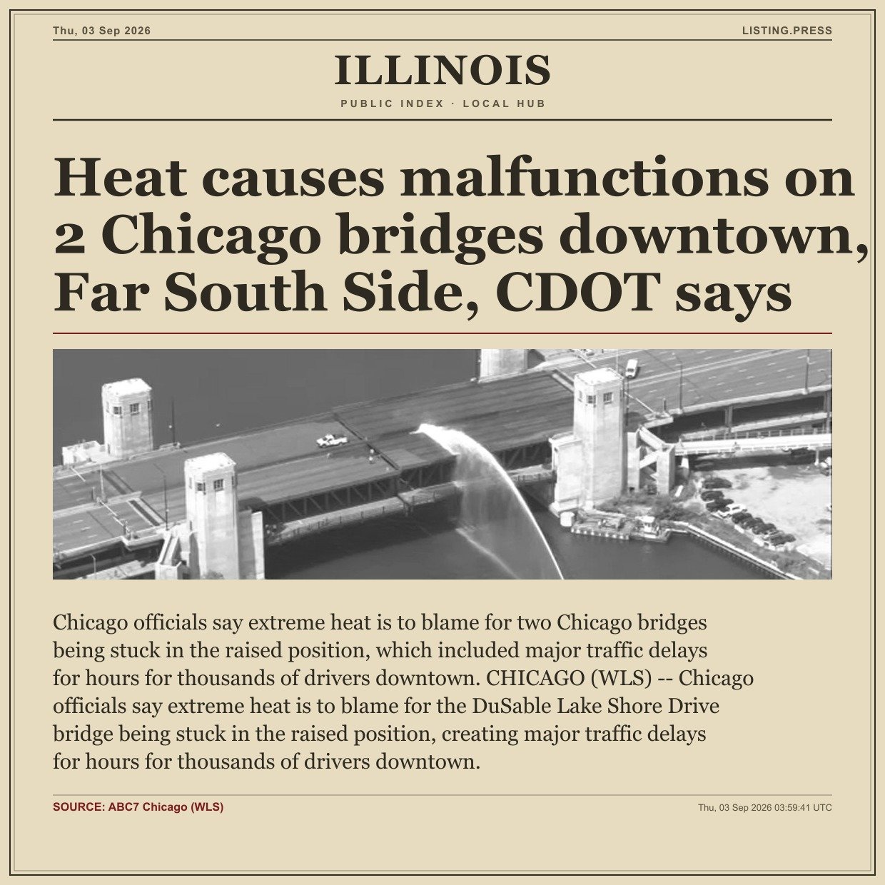 Heat causes malfunctions on 2 Chicago bridges downtown, Far South Side, CDOT says