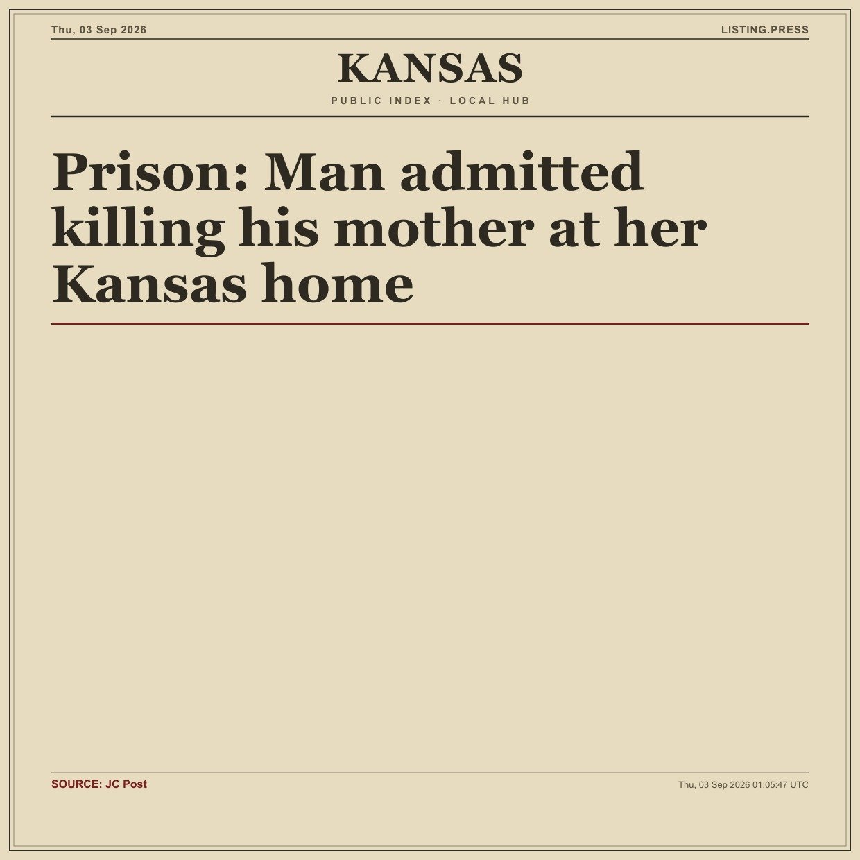 Prison: Man admitted killing his mother at her Kansas home