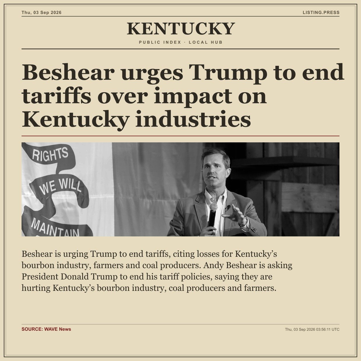 Beshear urges Trump to end tariffs over impact on Kentucky industries
